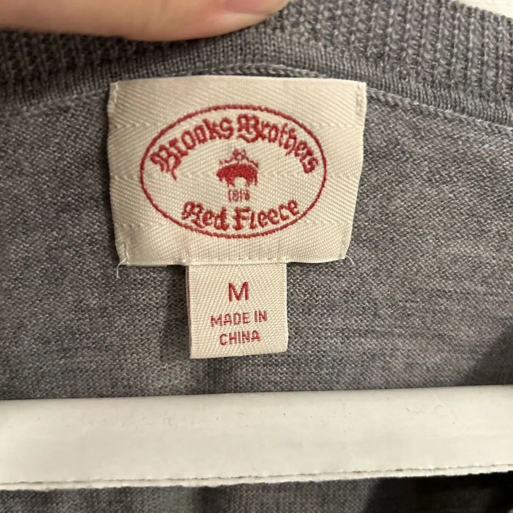 Brooks Brothers Red Fleece Sweater Mens Medium‎ Gray Merino Grunge Preppy